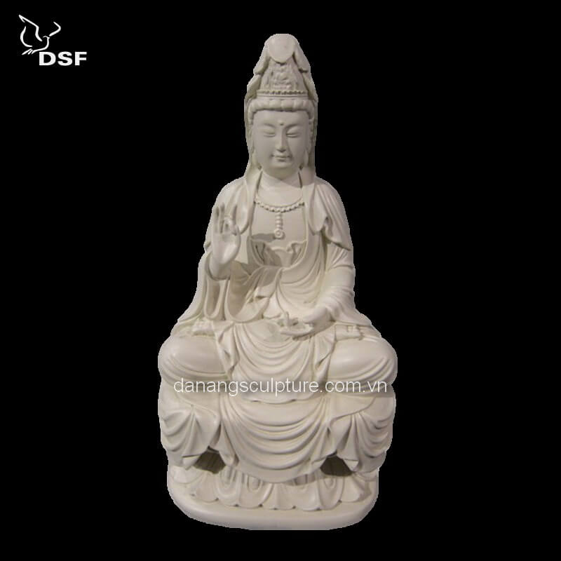 Dsf P189 Custom White Marble Sitting Quan Yin Statue Feng Shui Danang Sculpture Foundation